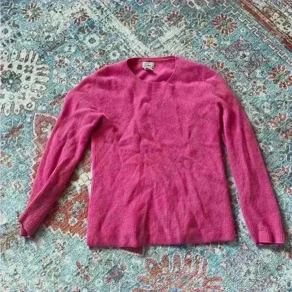 LL Bean 100% cashmere pink waffle weave crewneck sweater - Picture 1 of 4